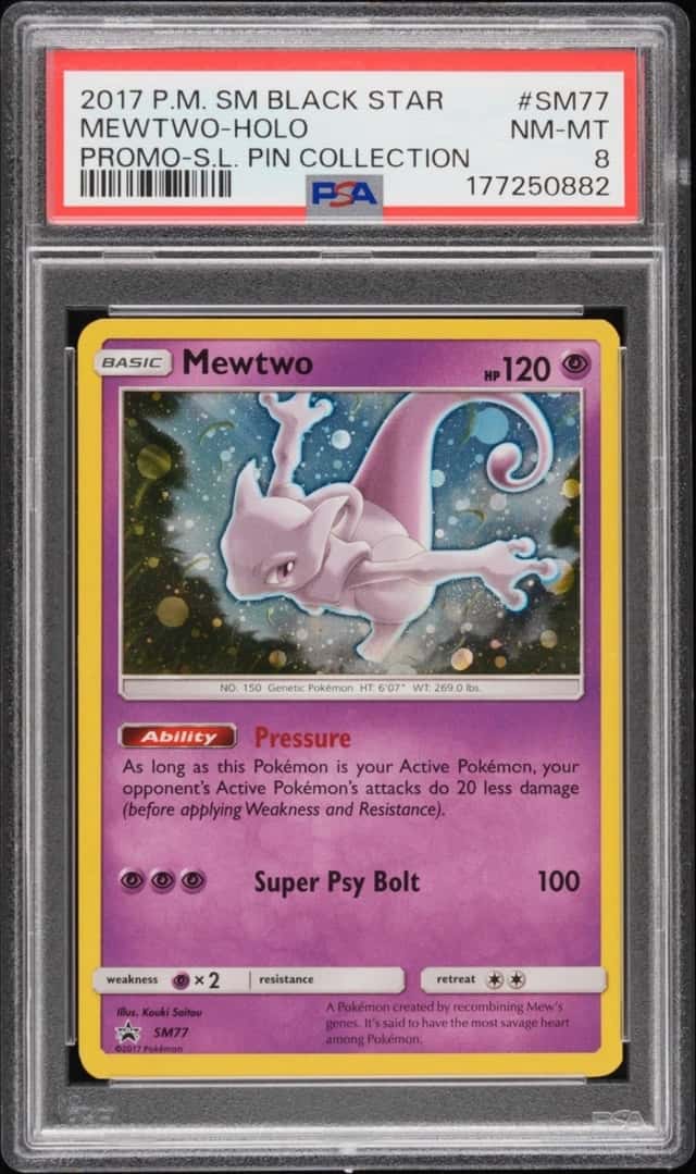 2017 Pokemon Mewtwo SM77 Holo Shining Legends Pin Coll. Promo PSA 8