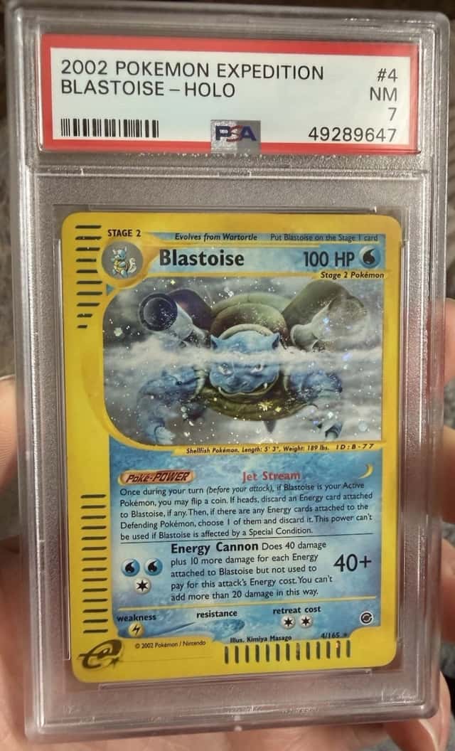 2002 POKEMON EXPEDITION #4 BLASTOISE-HOLO PSA 7 - Holo Bleed Swirl