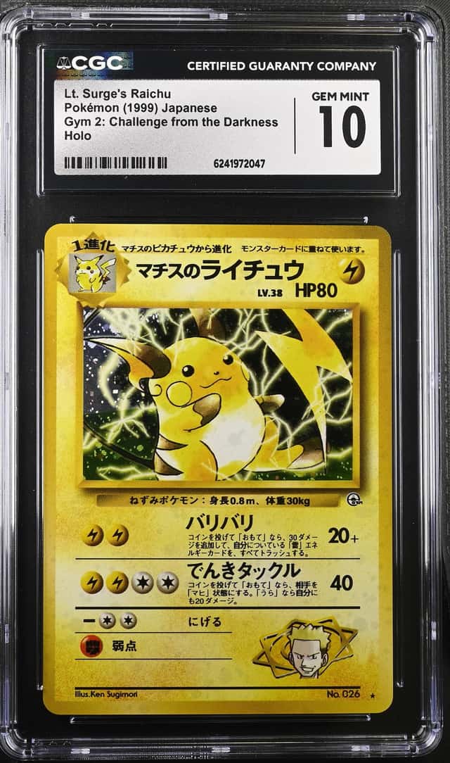 1999 Pokemon Japanese Gym 2 Challenge Darkness Lt Surge's Raichu Holo 026 CGC 10