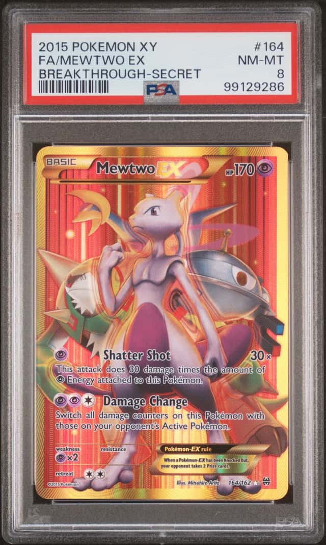 MEWTWO EX 2015 POKEMON XY #164 BREAKTHROUGH SECRET FULL ART PSA 8 NM-MT