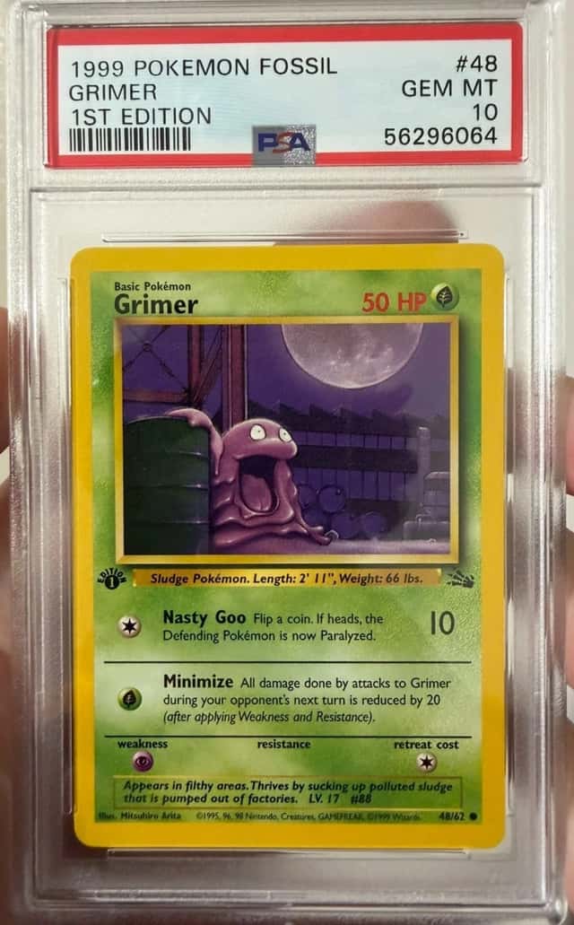 Pokemon 1999 Fossil GRIMER 1ST Edition #48 PSA 10 Gem Mint