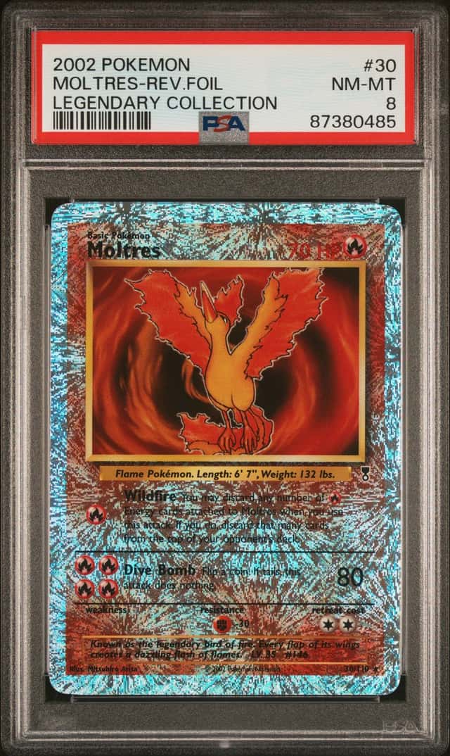 2002 POKEMON LEGENDARY COLLECTION #30 MOLTRES-REVERSE HOLO FOIL PSA 8