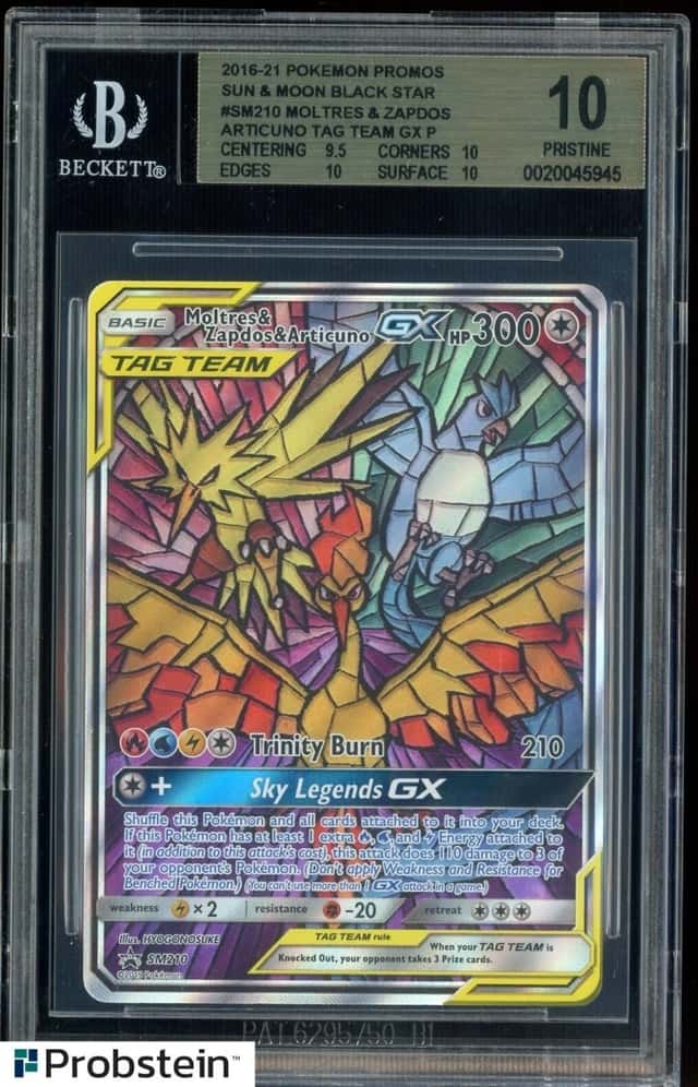 2016-21 Pokemon Black Star Promo SM210 Moltres Zapdos Articuno Gx TagTeam BGS 10