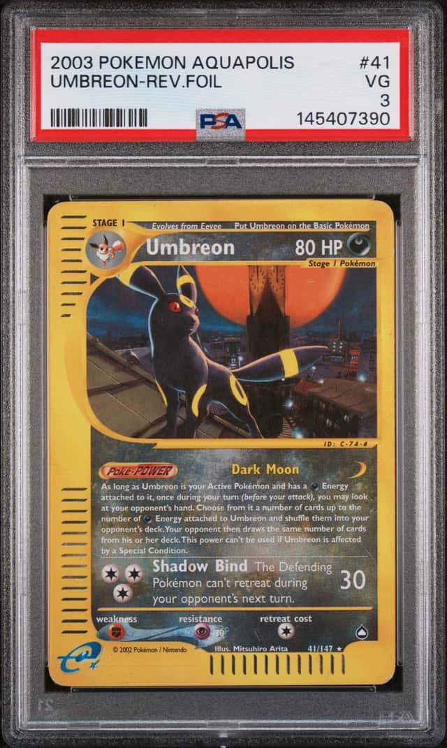 2003 POKEMON AQUAPOLIS #41 UMBREON-REVERSE FOIL PSA 3 - Slab Reverse Scratches