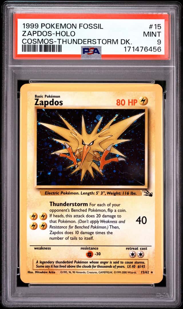 Zapdos Holo 15/62 Cosmos-Thunderstorm Deck Fossil Pokemon PSA 9 *456