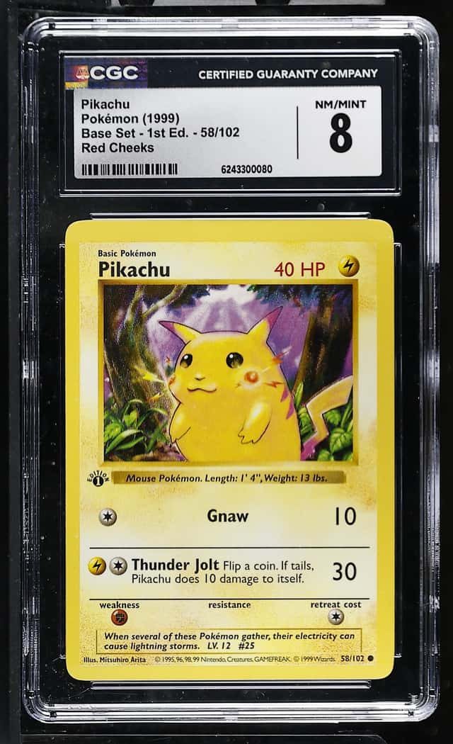 Pokemon Pikachu Base Set 1st Edition 58/102 Red Cheeks CGC 8