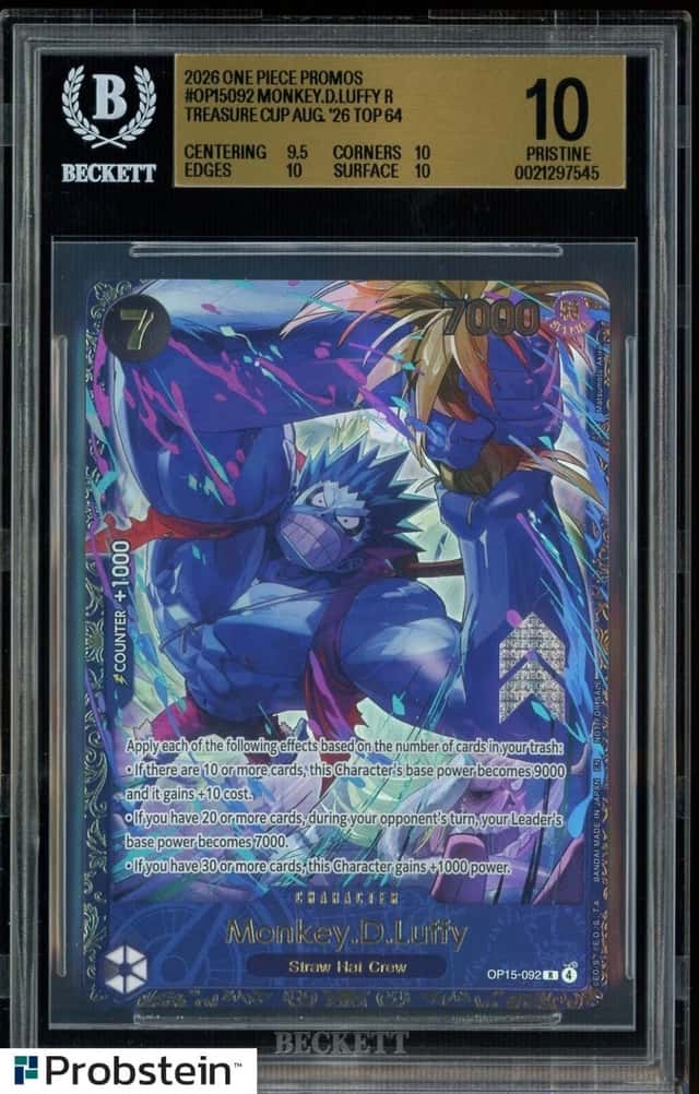 2026 ONE PIECE PROMOS #092 MONKEY D. LUFFY TREASURE CUP-TOP 64 BGS 10 PRISTINE