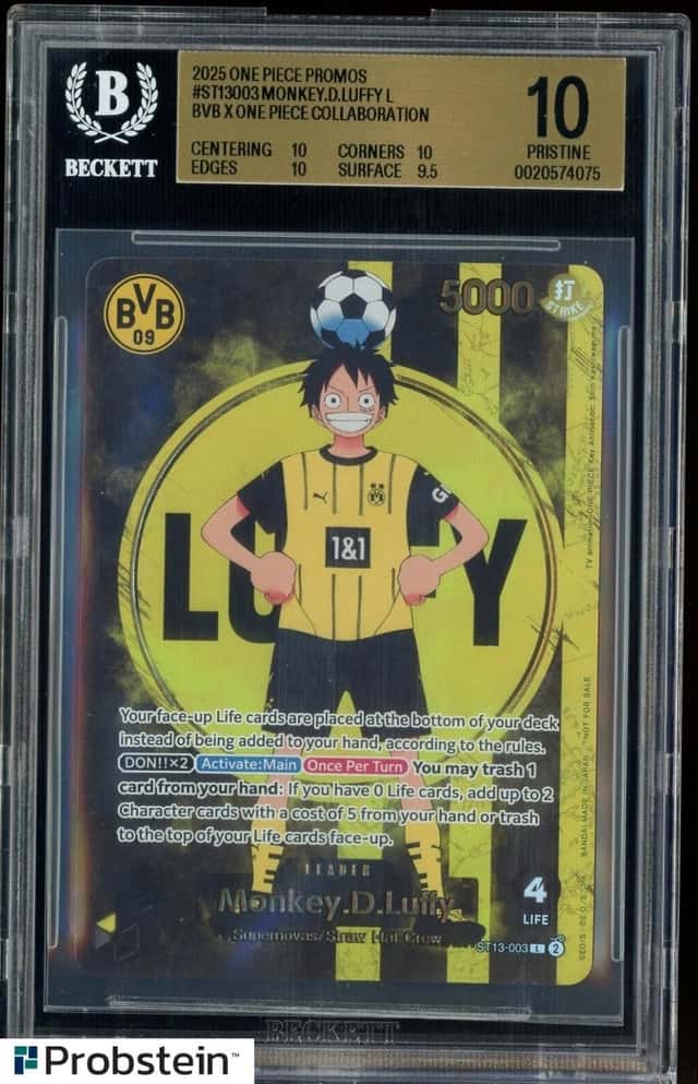 2025 ONE PIECE PROMOS BVB X ONE PIECE MATCH DAY 2025 #003 MONKEY D. LUFFY BGS 10