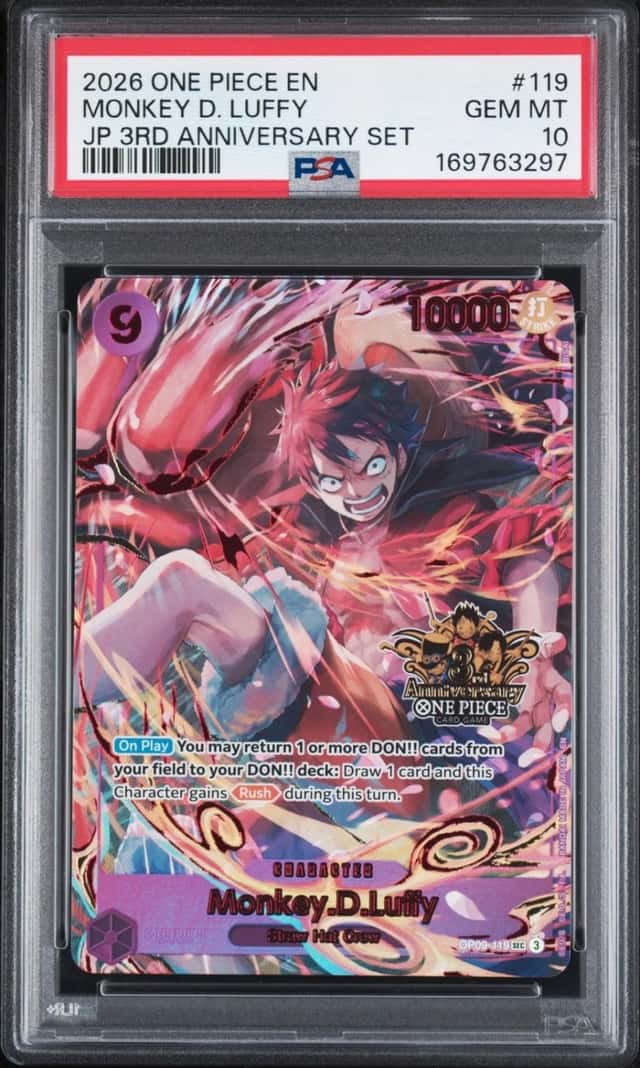 2026 ONE PIECE JAPANESE 3RD ANNIVERSARY SET #119 MONKEY D. LUFFY PSA 10