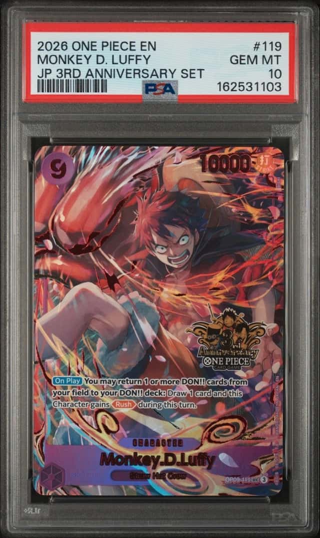 2026 ONE PIECE JAPANESE 3RD ANNIVERSARY SET #119 MONKEY D. LUFFY PSA 10