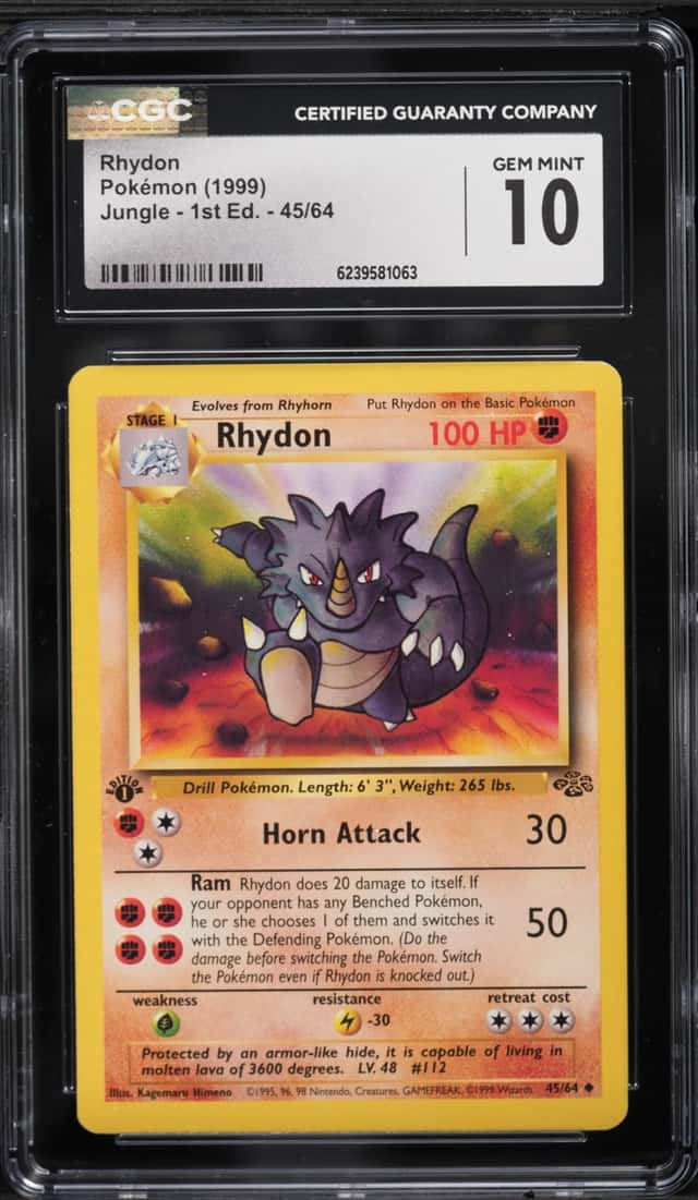 1999 Pokemon Jungle 1st Edition Rhydon #45 CGC 10 GEM MINT