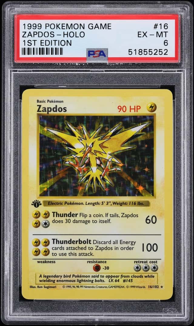 1999 Pokemon Base Set Shadowless 1st Edition Holo Zapdos #16 PSA 6 EXMT