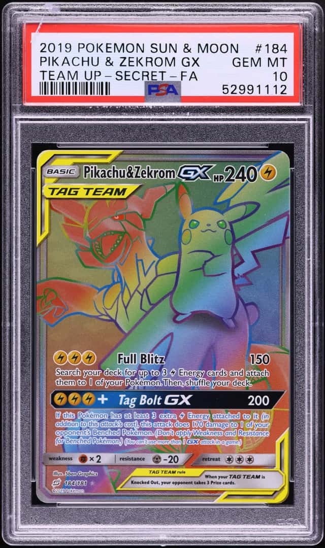 2019 Pokemon Sun & Moon Team Up Rainbow Rare Pikachu & Zekrom GX #184 PSA 10 GEM MINT