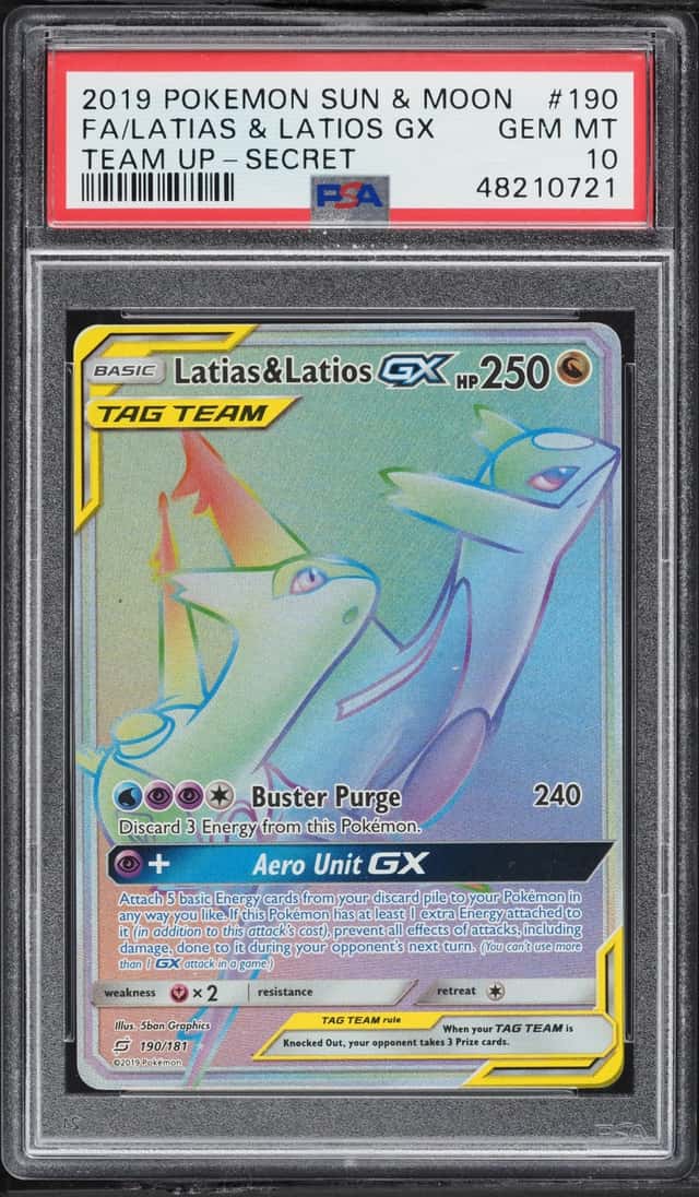 2019 Pokemon Sun & Moon Team Up Rainbow Rare Latias & Latios GX #190 PSA 10 GEM MINT