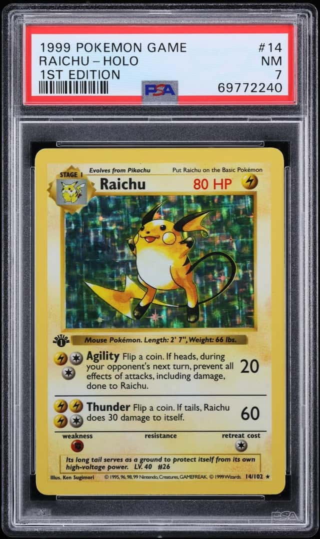 1999 Pokemon Base Set Shadowless 1st Edition Holo Raichu #14 PSA 7 NRMT