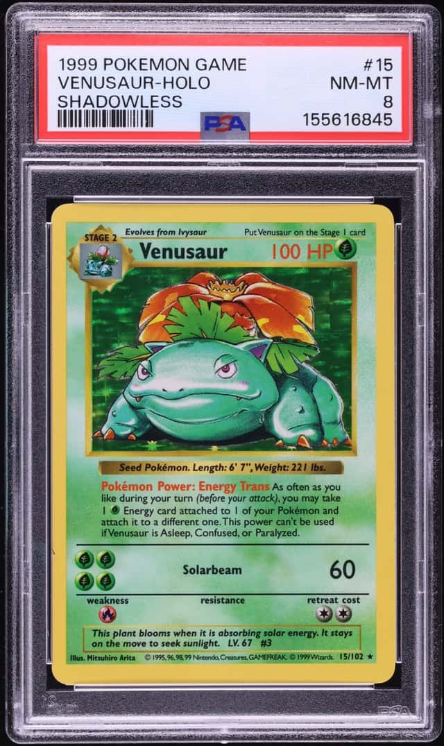 1999 Pokemon Base Set Shadowless Holo Venusaur #15 PSA 8 NM-MT