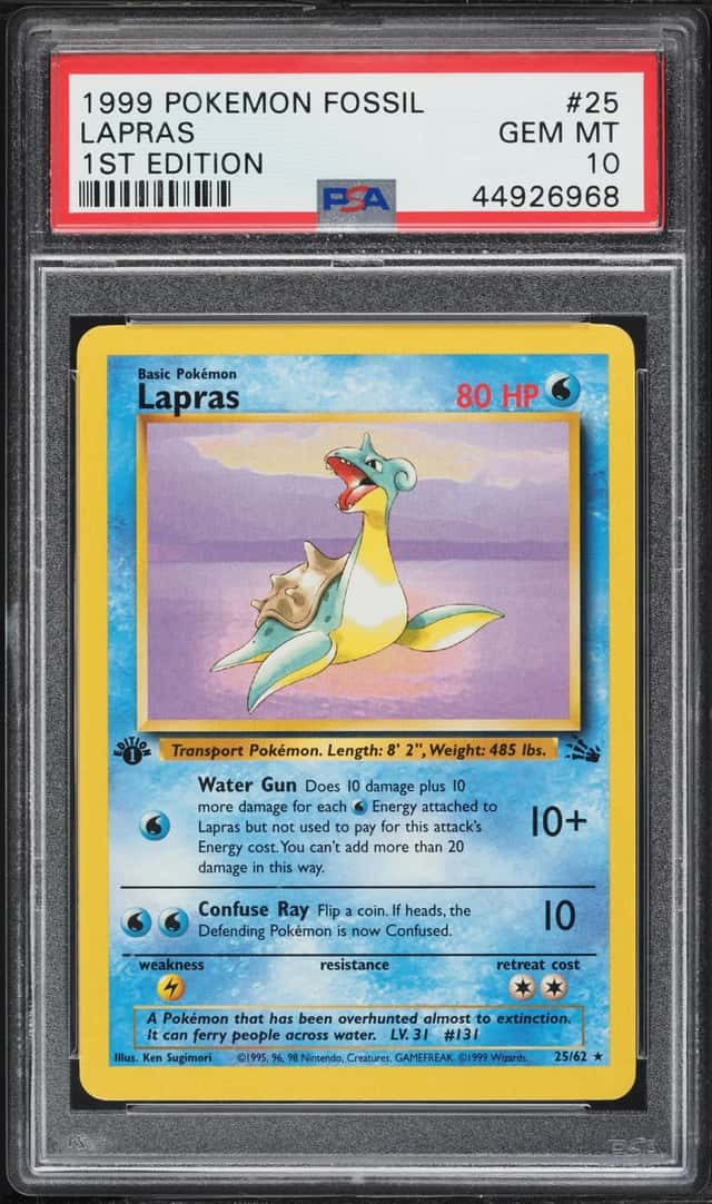 1999 Pokemon Fossil 1st Edition Lapras #25 PSA 10 GEM MINT