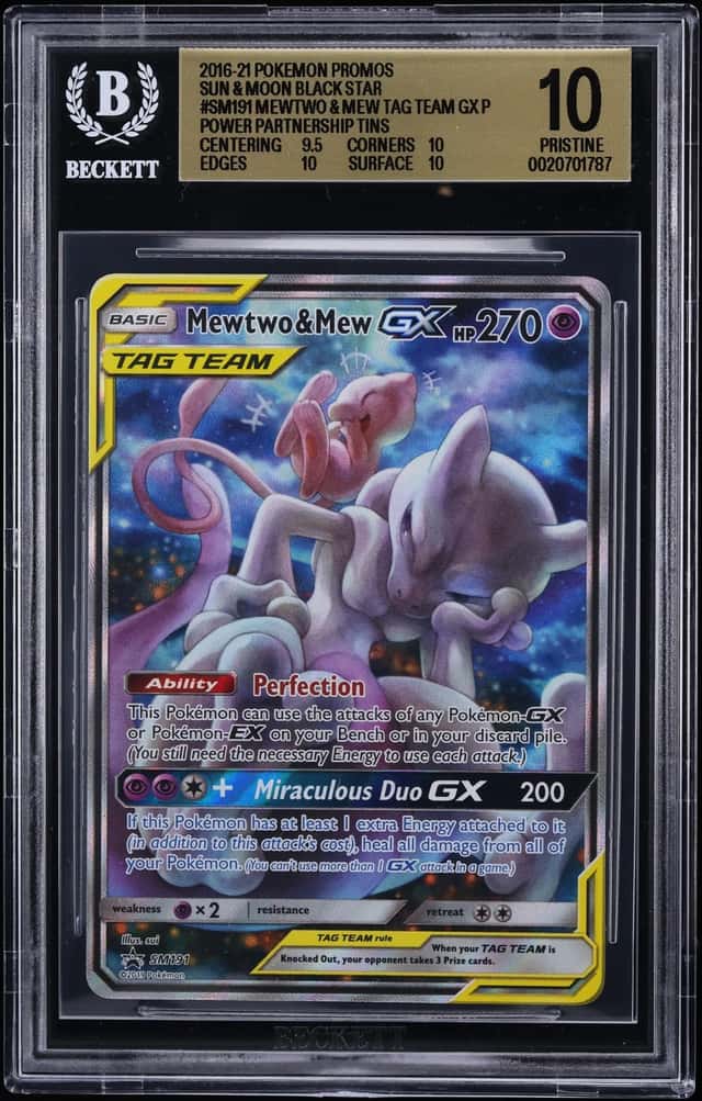 2019 Pokemon SM Promo Power Partnership Tin Full Art Mewtwo & Mew GX #SM191 BGS 10 PRISTINE