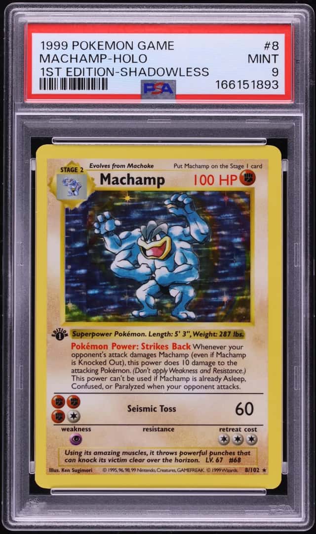 1999 Pokemon Base Set Shadowless 1st Edition Holo Machamp #8 PSA 9 MINT