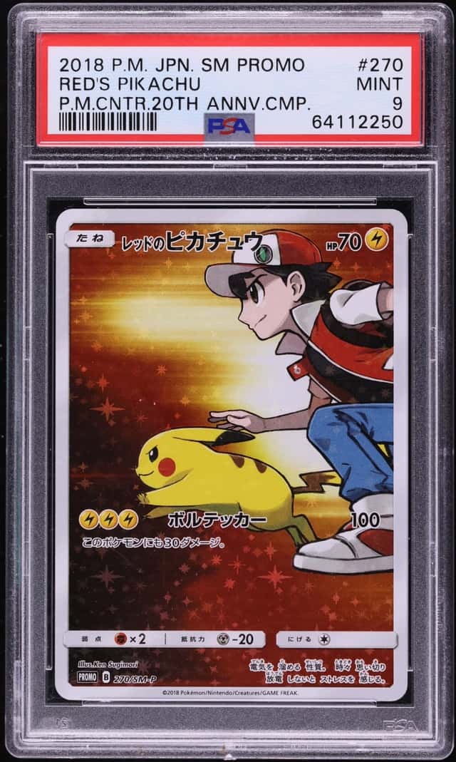 2018 Pokemon Japanese SM Promo Center 20th Anniversary Full Art Red's Pikachu #270 PSA 9 MINT