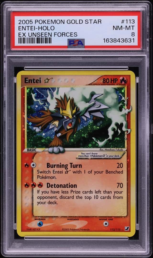 2005 Pokemon EX Unseen Forces Holo Entei Gold Star #113 PSA 8 NM-MT