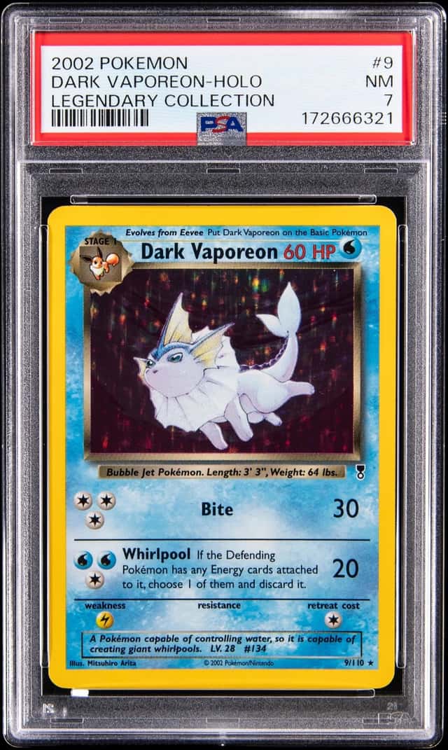 2002 Pokemon Legendary Collection Holo #9 Dark Vaporeon - PSA NM 7