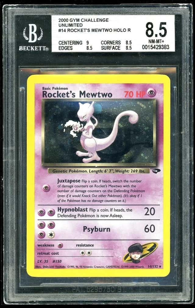 2000 Pokemon Gym Challenge Unlimited Rocket's Mewtwo Holo Rare BGS 8.5