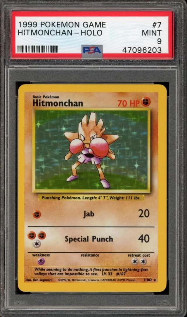Pokemon Hitmonchan Holo Base Set Unlimited 7/102 PSA 9 Mint