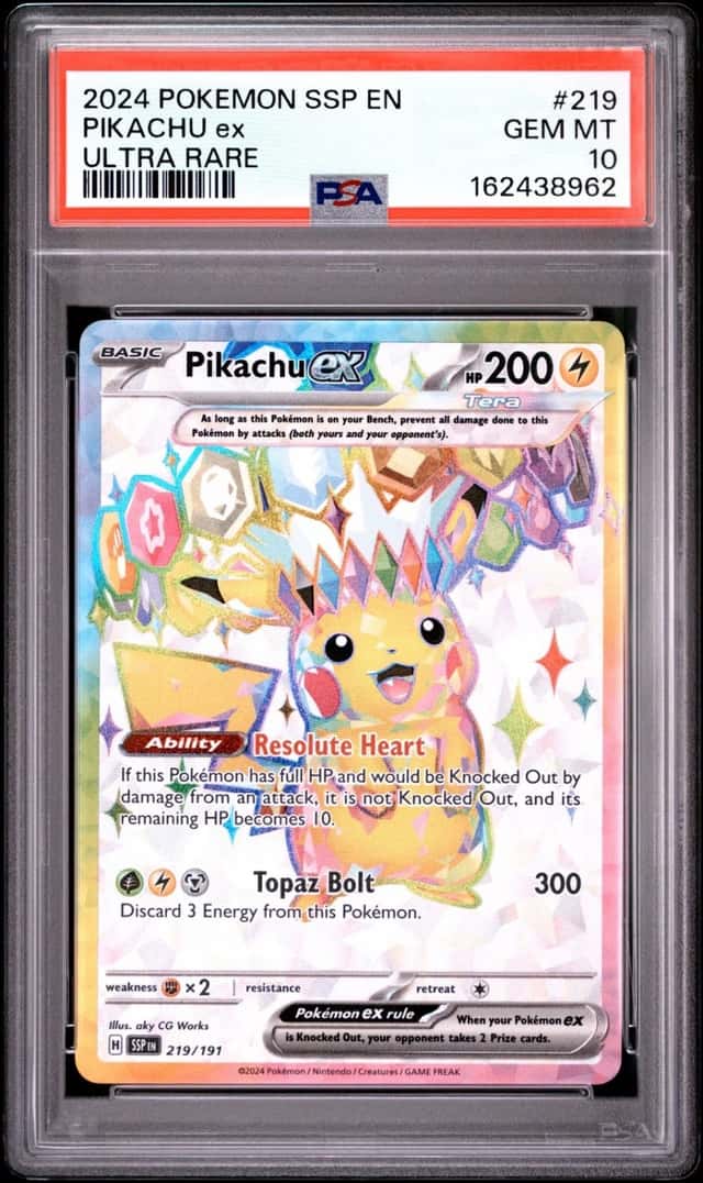 Pokemon Pikachu EX Ssp En Surging Sparks 219/191 Ultra Rare PSA 10 Gem Mint