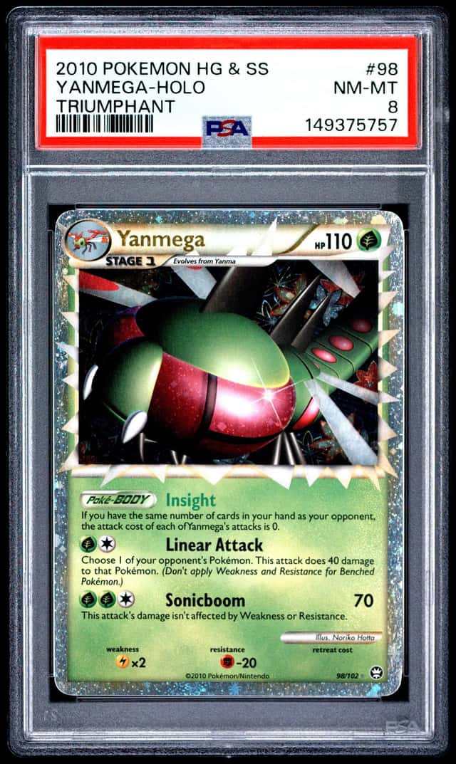 YANMEGA 2010 POKEMON TRIUMPHANT HOLO RARE 98/102 GRADED PSA 8 NM-MT