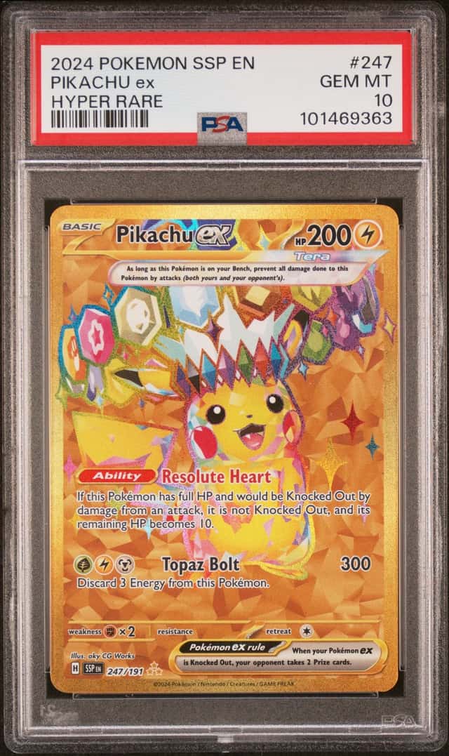 Pokemon TCG Pikachu ex 247/191 Surging Sparks Hyper Rare Holo PSA 10