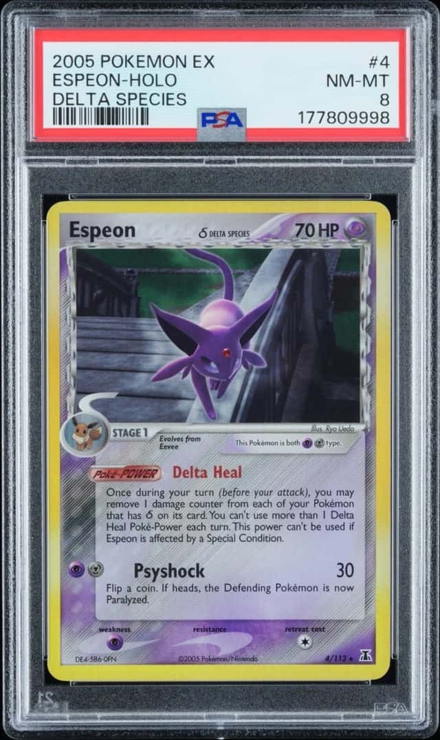 2005 Pokemon Espeon (Delta Species) 4/113 EX Delta Species Holo PSA 8
