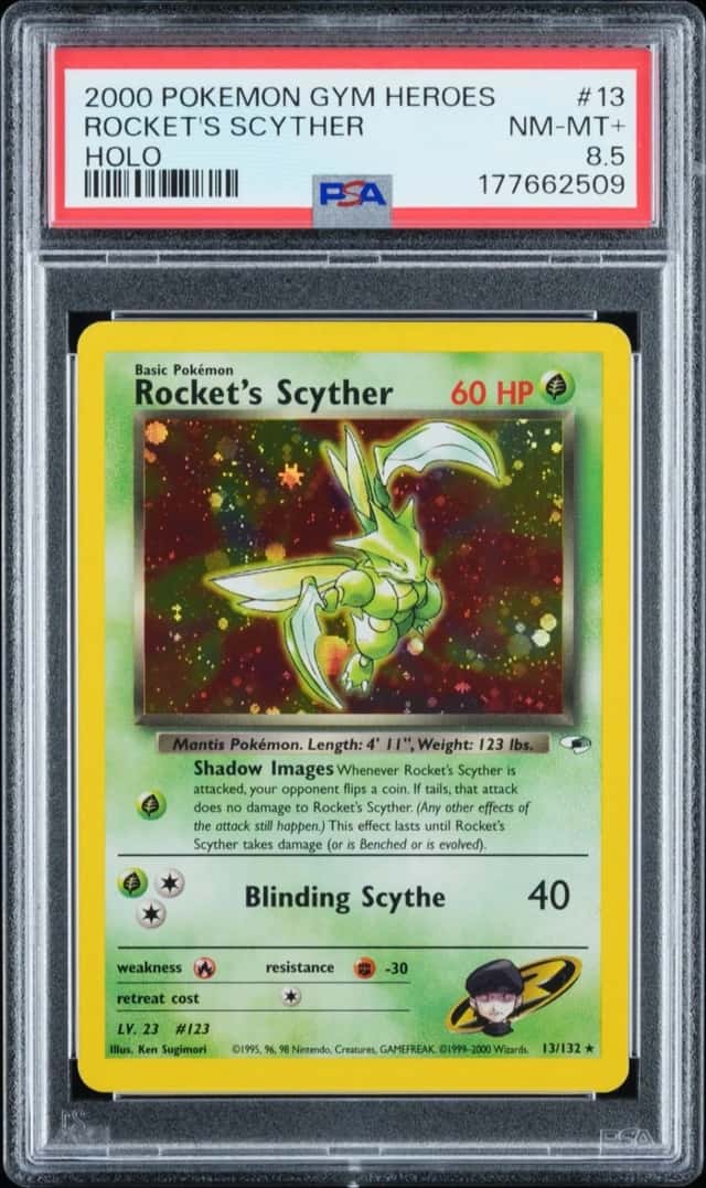 2000 Pokemon Rocket's Scyther 013/132 Gym Heroes Holo PSA 8.5