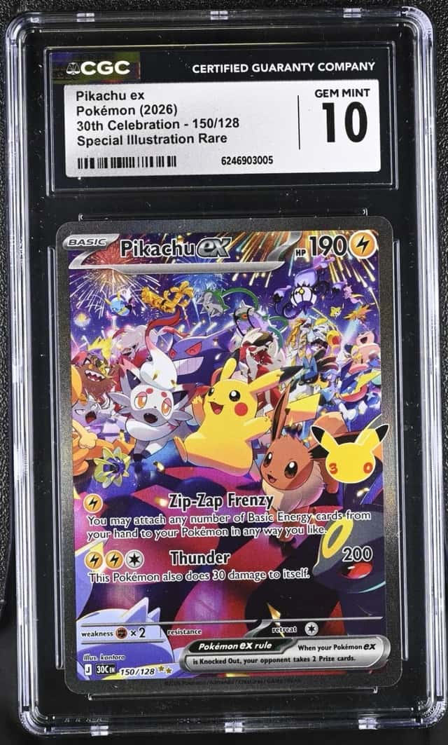 2026 Pokemon 30th Celebration Pikachu ex SIR #150/128 CGC 10 GEM MINT