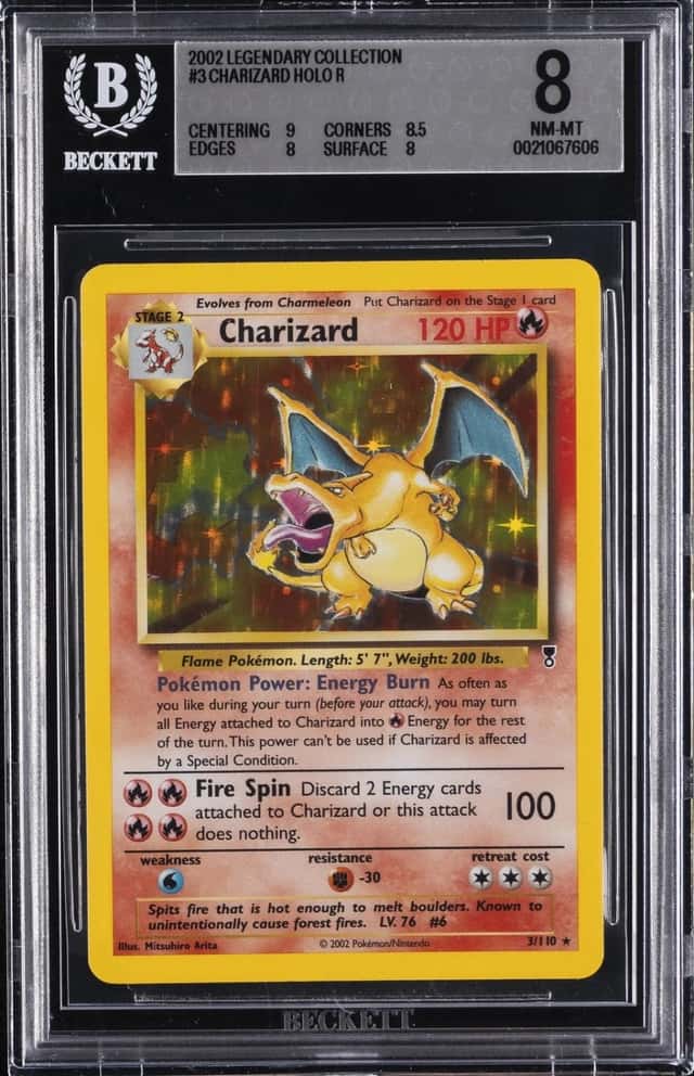 2002 POKEMON LEGENDARY COLLECTION HOLO R #3 CHARIZARD BGS 8