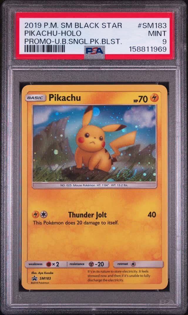 2019 POKEMON SM BLACK STAR PROMO #SM183 PIKACHU COSMOS HOLO PSA 9 MINT HD SWIRL!
