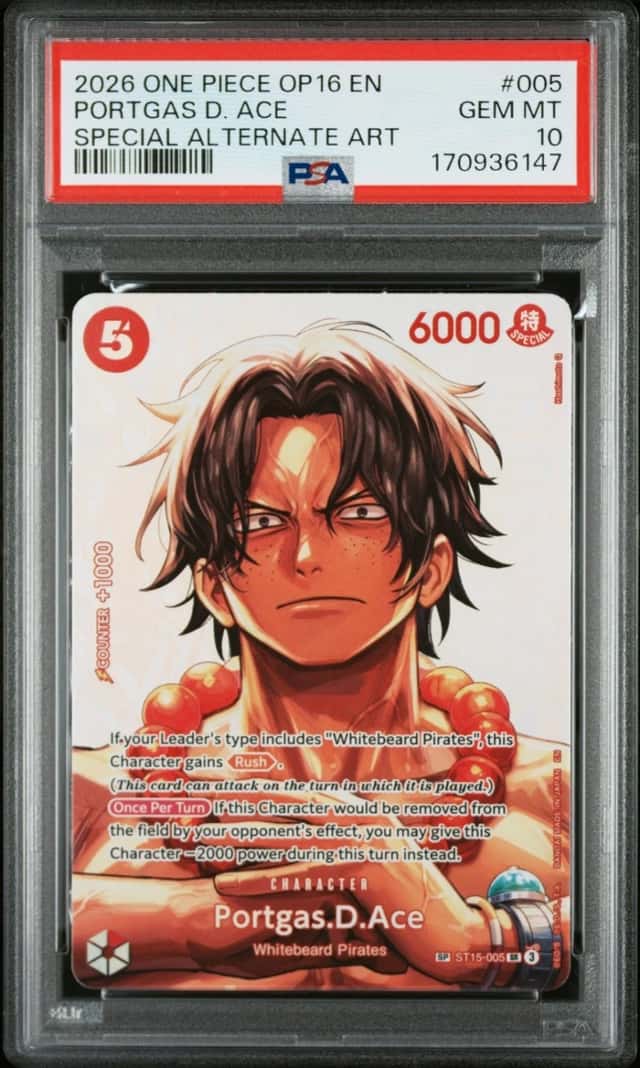 2026 ONE PIECE OP16-THE TIME OF BATTLE SPECIAL ALT ART #005 PORTGAS D ACE PSA 10