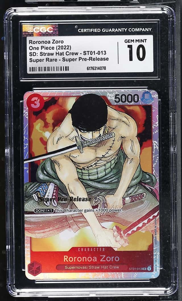 One Piece Graded Roronoa Zoro ST01-013 Straw Hat SR Super Prerelease 10 CGC