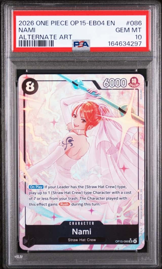 2026 ONE PIECE OP15-EB04-ADVENTURE ON KAMI'S ISLAND ALTERNATE ART NAMI PSA 10