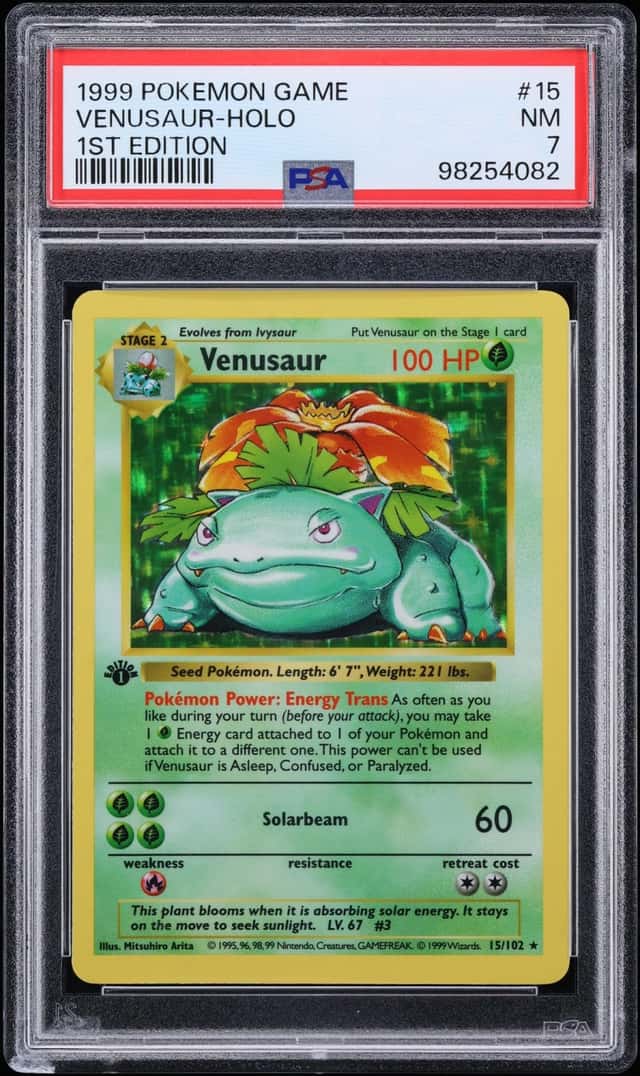 1999 Pokemon Base Set Shadowless 1st Edition Holo Venusaur #15 PSA 7 NRMT