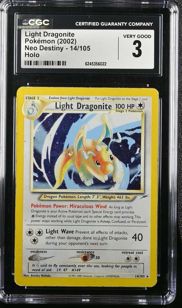 2002 Pokemon Neo Destiny Holo Light Dragonite #14 CGC 3 VG