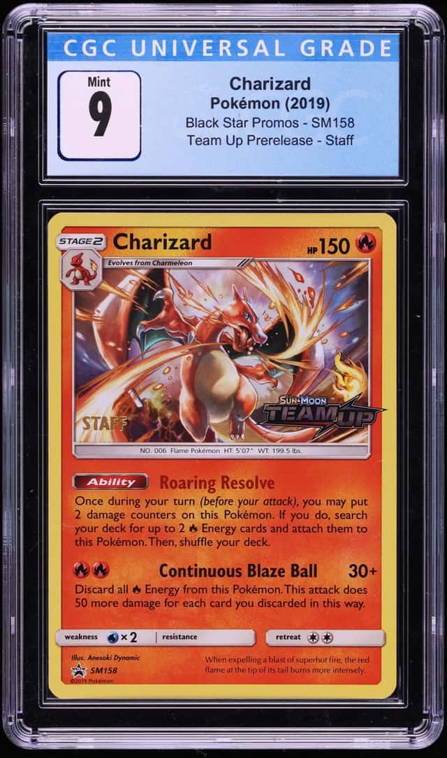 2019 Pokemon Sun & Moon Promo Team Up Prerelease Staff Charizard #SM158 CGC 9 MINT