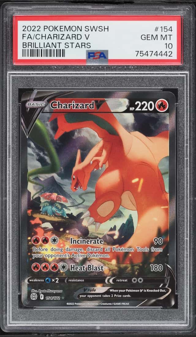 2022 Pokemon Sword & Shield Brilliant Stars Full Art Charizard V #154 PSA 10 GEM MINT