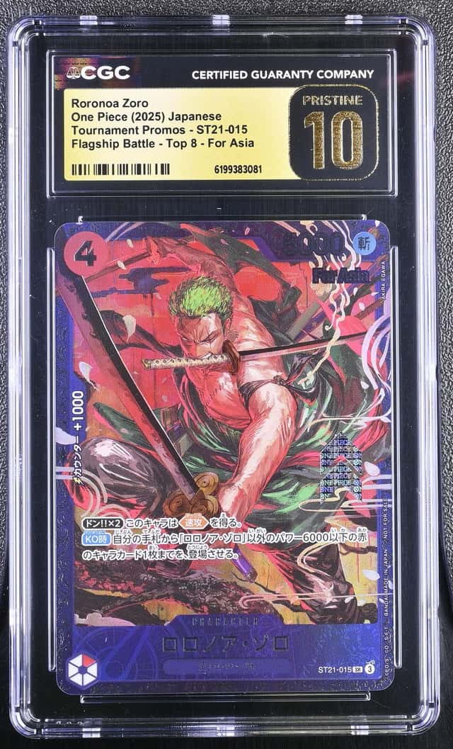 2025 One Piece Japanese Promo Flagship Battle Top 8 SR Roronoa Zoro #ST21-015 CGC 10 PRISTINE