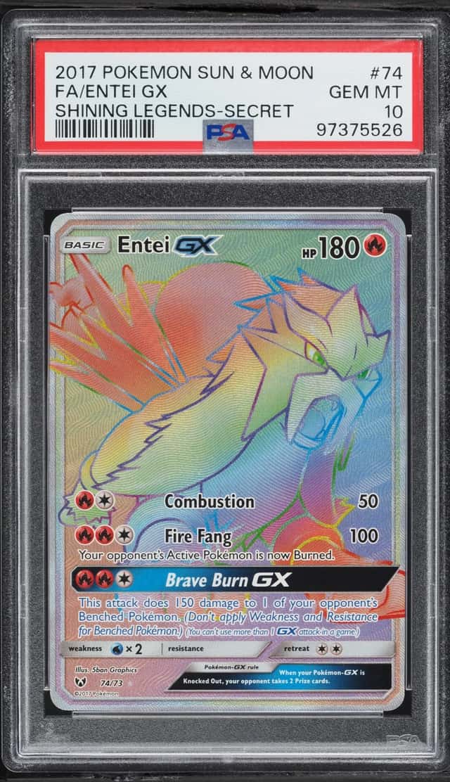 2017 Pokemon Sun & Moon Shining Legends Rainbow Rare Entei GX #74 PSA 10 GEM MINT