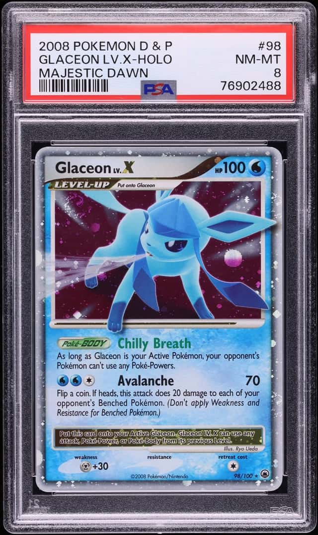 2008 Pokemon Diamond & Pearl Majestic Dawn Holo Glaceon LV. X #98 PSA 8 NM-MT