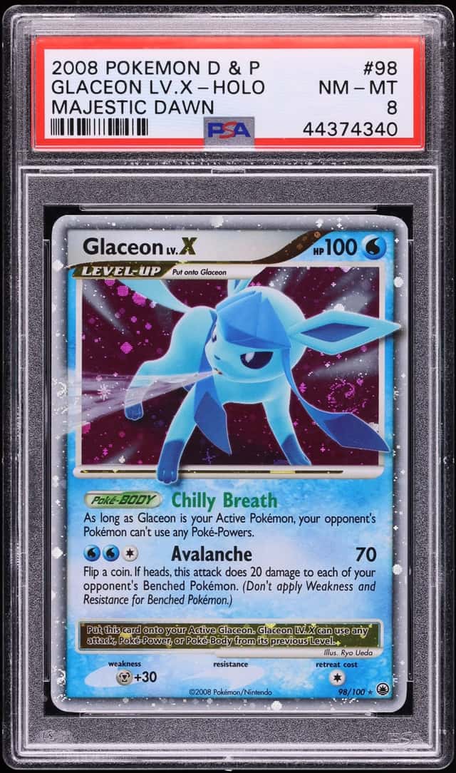 2008 Pokemon Diamond & Pearl Majestic Dawn Holo Glaceon LV. X #98 PSA 8 NM-MT