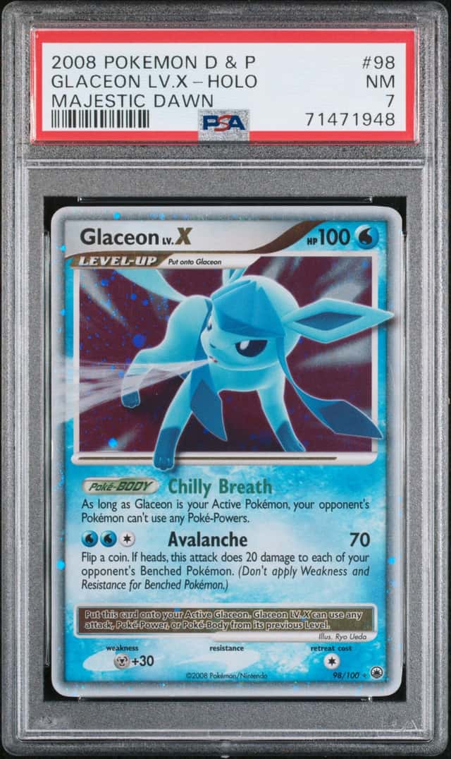 2008 Pokemon Diamond & Pearl Majestic Dawn Holo Glaceon LV. X #98 PSA 7 NRMT