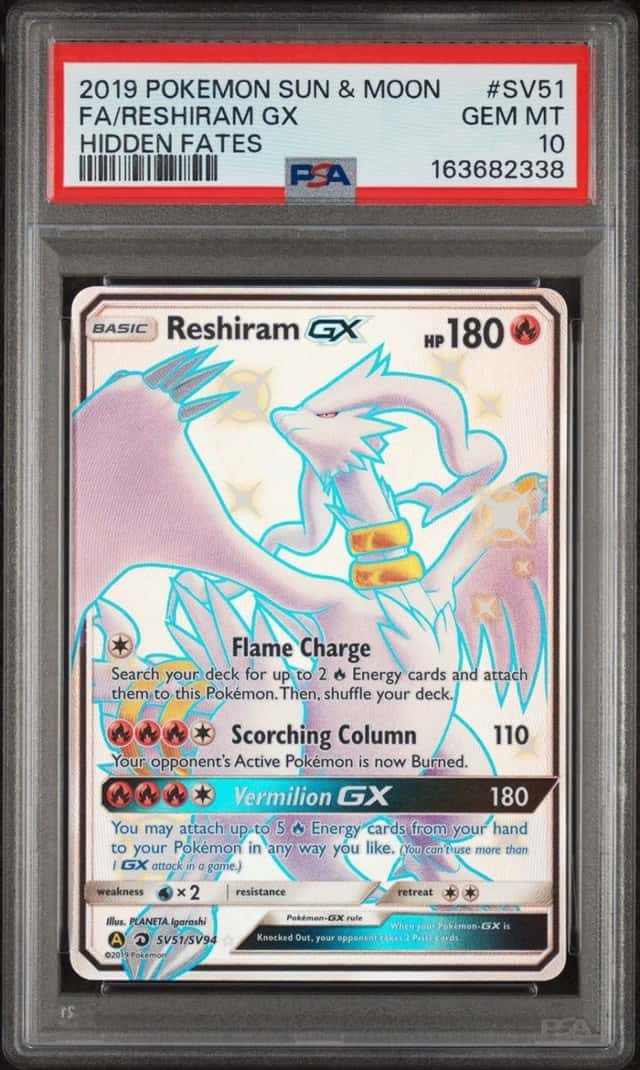 2019 Reshiram GX (Full Art) SV51/SV94 Hidden Fates: Shiny Vault Holo PSA 10