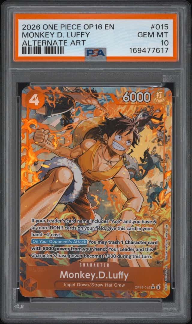 2026 ONE PIECE OP16-THE TIME OF BATTLE ALTERNATE ART #015 MONKEY D. LUFFY PSA 10